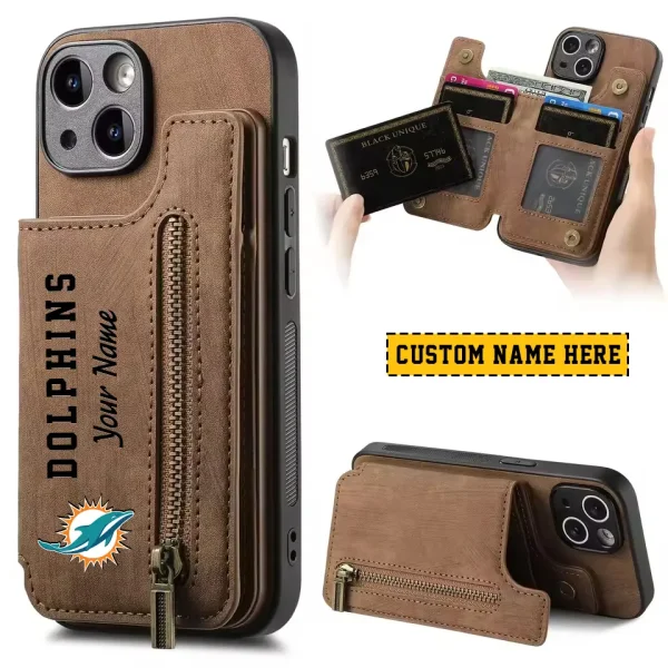 Miami Dolphins Leather Magnetic Card Solt Wallet Pocket With Holder Zipper Case ANZZCSWLC052