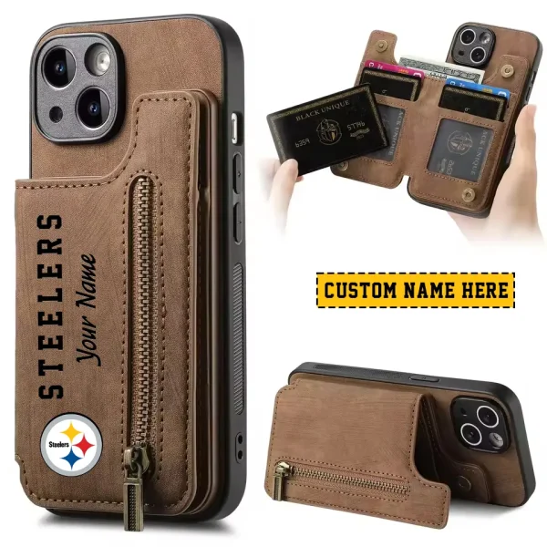 Pittsburgh Steelers Leather Magnetic Card Solt Wallet Pocket With Holder Zipper Case ANZZCSWLC059