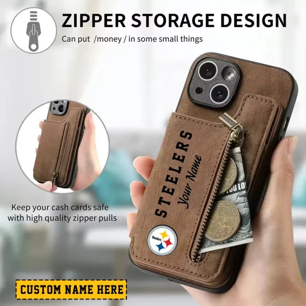 Pittsburgh Steelers Leather Magnetic Card Solt Wallet Pocket With Holder Zipper Case ANZZCSWLC059 - Image 2