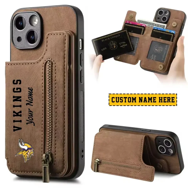 Minnesota Vikings Leather Magnetic Card Solt Wallet Pocket With Holder Zipper Case ANZZCSWLC053