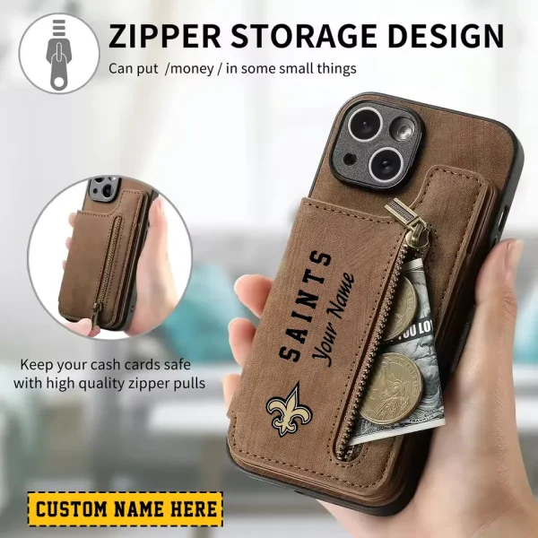 New Orleans Saints Leather Magnetic Card Solt Wallet Pocket With Holder Zipper Case ANZZCSWLC055 - Image 2