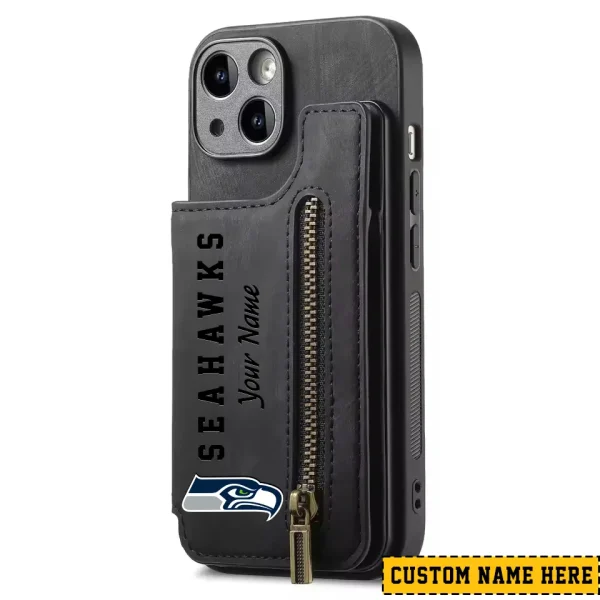 Seattle Seahawks Leather Magnetic Card Solt Wallet Pocket With Holder Zipper Case ANZZCSWLC061