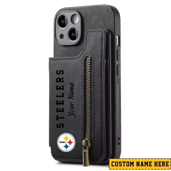 Pittsburgh Steelers Leather Magnetic Card Solt Wallet Pocket With Holder Zipper Case ANZZCSWLC059