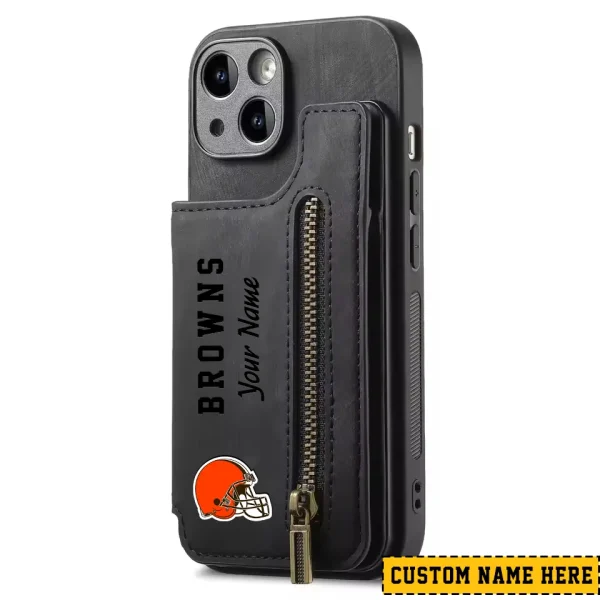 Cleveland Browns Leather Magnetic Card Solt Wallet Pocket With Holder Zipper Case ANZZCSWLC040