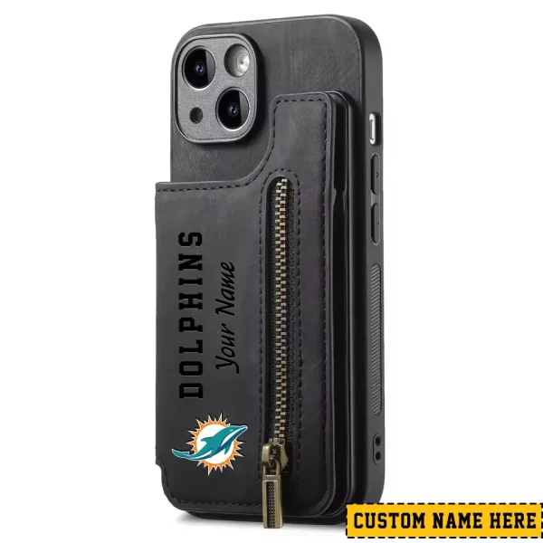 Miami Dolphins Leather Magnetic Card Solt Wallet Pocket With Holder Zipper Case ANZZCSWLC052