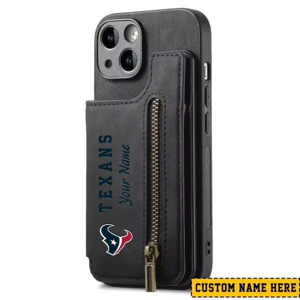 Houston Texans Leather Magnetic Card Solt Wallet Pocket With Holder Zipper Case ANZZCSWLC045