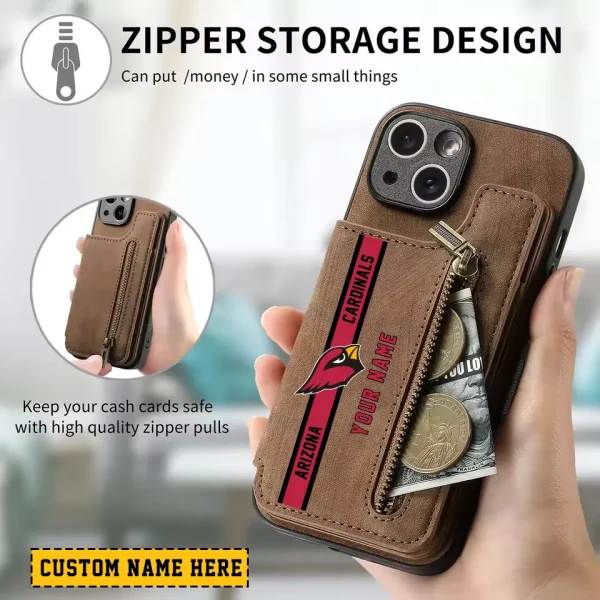 Arizona Cardinals Leather Magnetic Card Solt Wallet Pocket With Holder Zipper Case ANZZCSWLC065 - Image 2