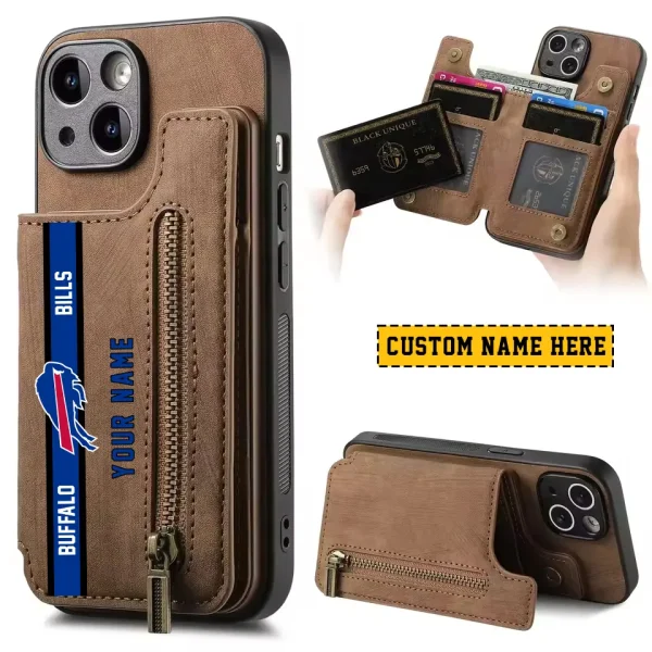 Buffalo Bills Leather Magnetic Card Solt Wallet Pocket With Holder Zipper Case ANZZCSWLC068