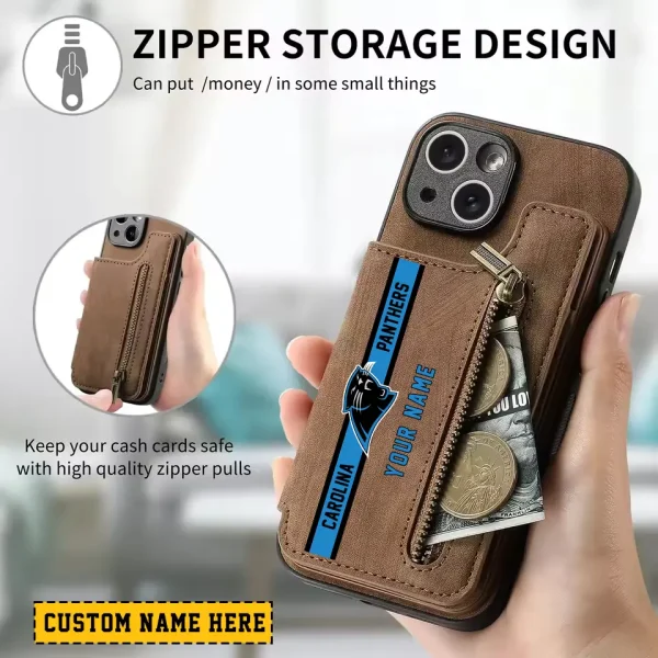 Carolina Panthers Leather Magnetic Card Solt Wallet Pocket With Holder Zipper Case ANZZCSWLC069 - Image 2