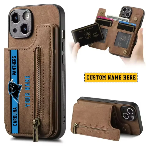 Carolina Panthers Leather Magnetic Card Solt Wallet Pocket With Holder Zipper Case ANZZCSWLC069
