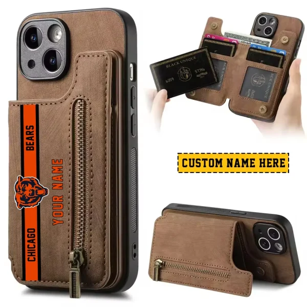 Chicago Bears Leather Magnetic Card Solt Wallet Pocket With Holder Zipper Case ANZZCSWLC070