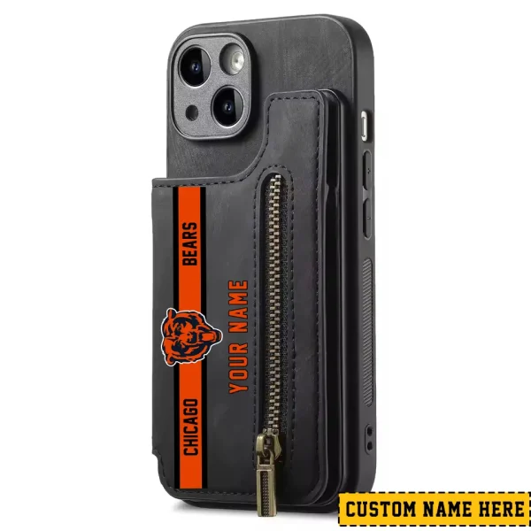 Chicago Bears Leather Magnetic Card Solt Wallet Pocket With Holder Zipper Case ANZZCSWLC070