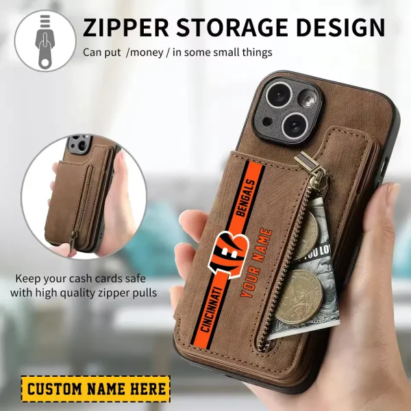 Cincinnati Bengals Leather Magnetic Card Solt Wallet Pocket With Holder Zipper Case ANZZCSWLC071 - Image 2