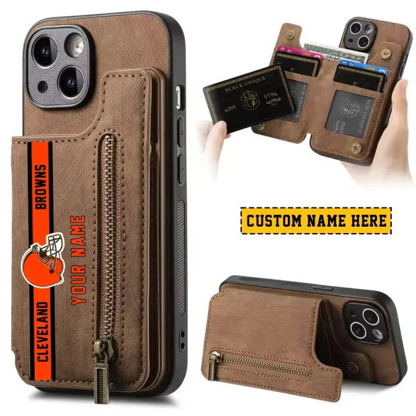 Cleveland Browns Leather Magnetic Card Solt Wallet Pocket With Holder Zipper Case ANZZCSWLC072 - Image 2