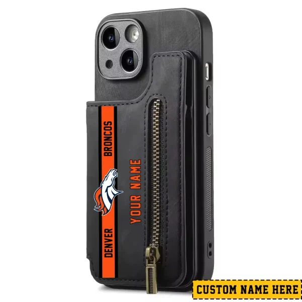 Denver Broncos Leather Magnetic Card Solt Wallet Pocket With Holder Zipper Case ANZZCSWLC076