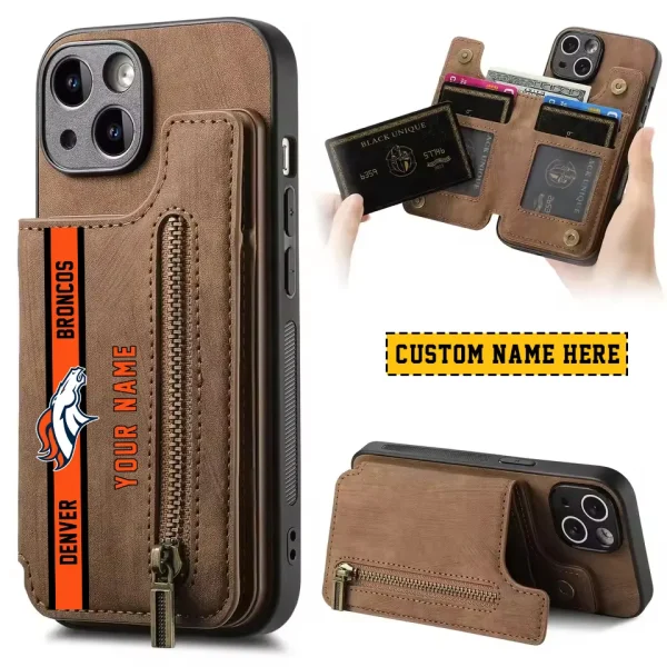 Denver Broncos Leather Magnetic Card Solt Wallet Pocket With Holder Zipper Case ANZZCSWLC076