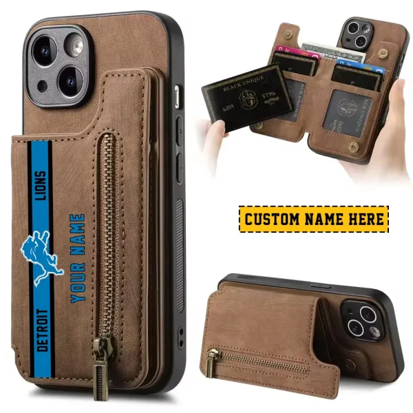 Detroit Lions Leather Magnetic Card Solt Wallet Pocket With Holder Zipper Case ANZZCSWLC077