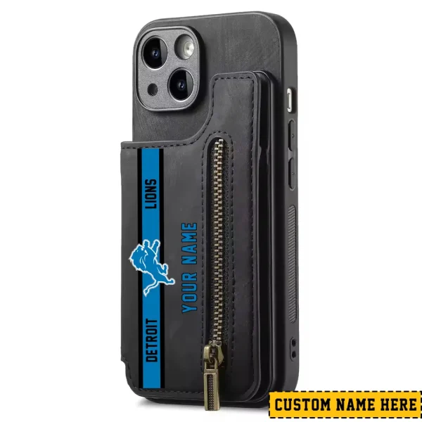 Detroit Lions Leather Magnetic Card Solt Wallet Pocket With Holder Zipper Case ANZZCSWLC077
