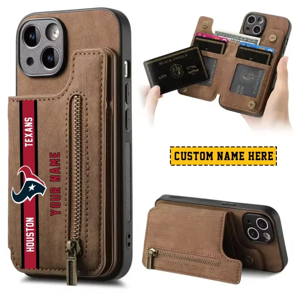 Houston Texans Leather Magnetic Card Solt Wallet Pocket With Holder Zipper Case ANZZCSWLC079