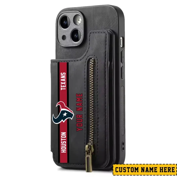 Houston Texans Leather Magnetic Card Solt Wallet Pocket With Holder Zipper Case ANZZCSWLC079