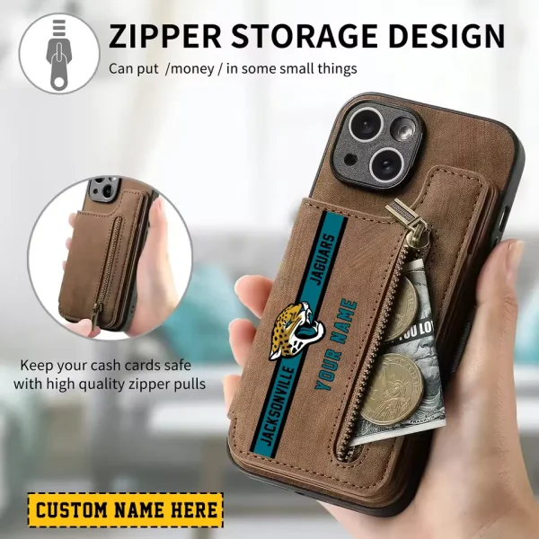 Jacksonville Jaguars Leather Magnetic Card Solt Wallet Pocket With Holder Zipper Case ANZZCSWLC081 - Image 2