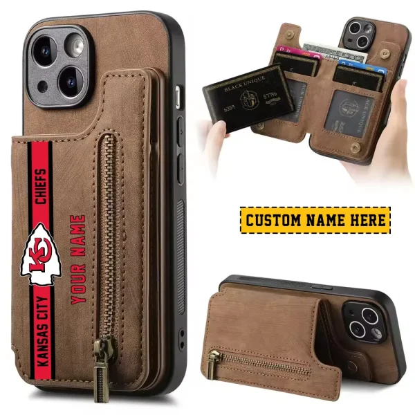 Kansas City Chiefs Leather Magnetic Card Solt Wallet Pocket With Holder Zipper Case ANZZCSWLC082