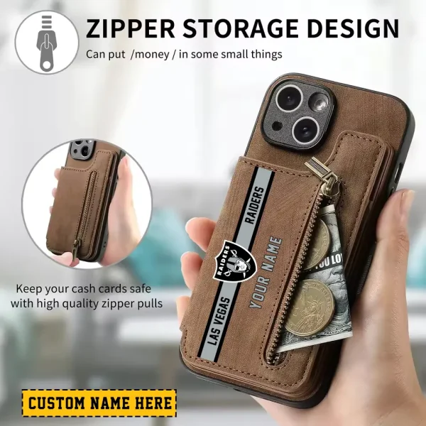 Las Vegas Raiders Leather Magnetic Card Solt Wallet Pocket With Holder Zipper Case ANZZCSWLC083 - Image 2