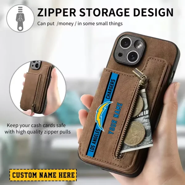 Los Angeles Chargers Leather Magnetic Card Solt Wallet Pocket With Holder Zipper Case ANZZCSWLC084 - Image 2
