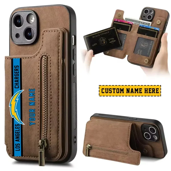 Los Angeles Chargers Leather Magnetic Card Solt Wallet Pocket With Holder Zipper Case ANZZCSWLC084