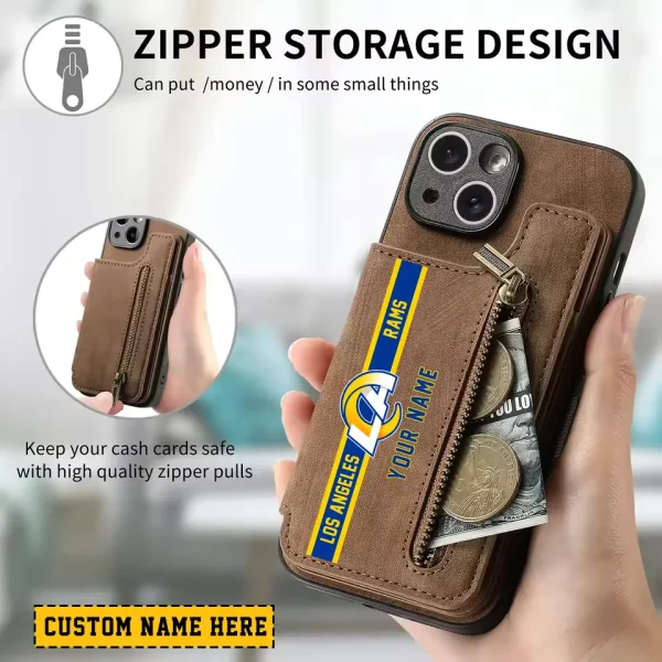 Los Angeles Rams Leather Magnetic Card Solt Wallet Pocket With Holder Zipper Case ANZZCSWLC085 - Image 2