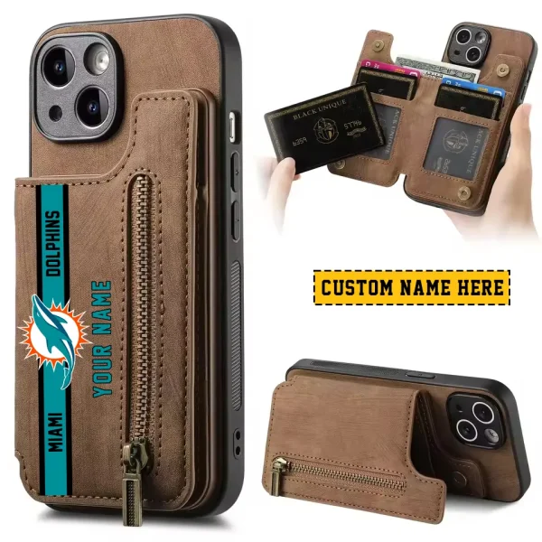 Miami Dolphins Leather Magnetic Card Solt Wallet Pocket With Holder Zipper Case ANZZCSWLC086