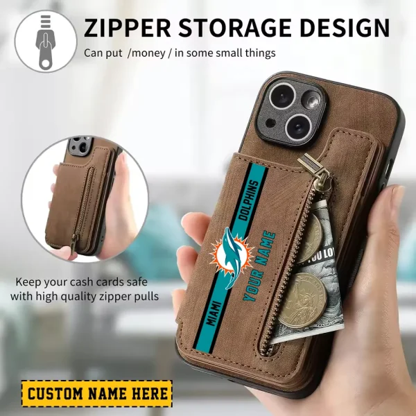 Miami Dolphins Leather Magnetic Card Solt Wallet Pocket With Holder Zipper Case ANZZCSWLC086 - Image 2