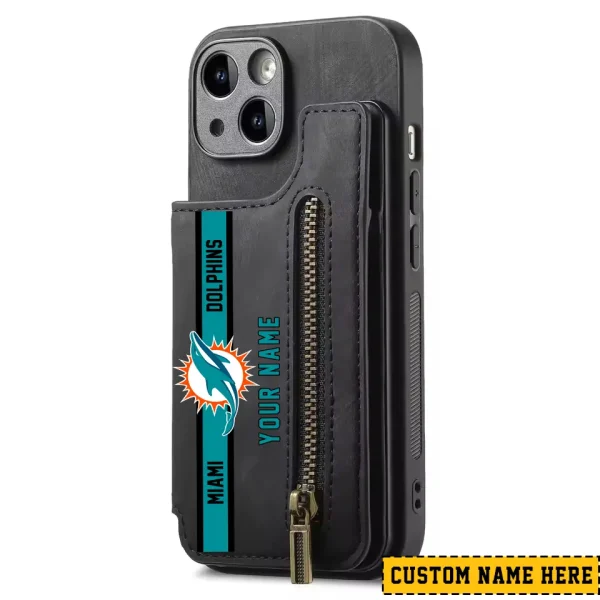 Miami Dolphins Leather Magnetic Card Solt Wallet Pocket With Holder Zipper Case ANZZCSWLC086