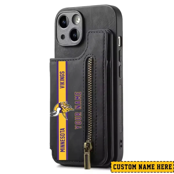 Minnesota Vikings Leather Magnetic Card Solt Wallet Pocket With Holder Zipper Case ANZZCSWLC087