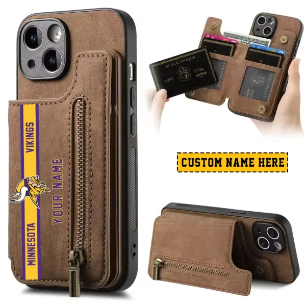 Minnesota Vikings Leather Magnetic Card Solt Wallet Pocket With Holder Zipper Case ANZZCSWLC087