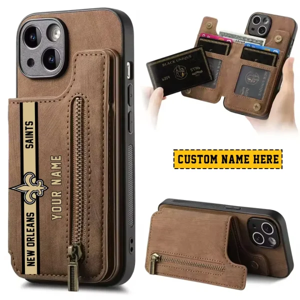 New Orleans Saints Leather Magnetic Card Solt Wallet Pocket With Holder Zipper Case ANZZCSWLC089