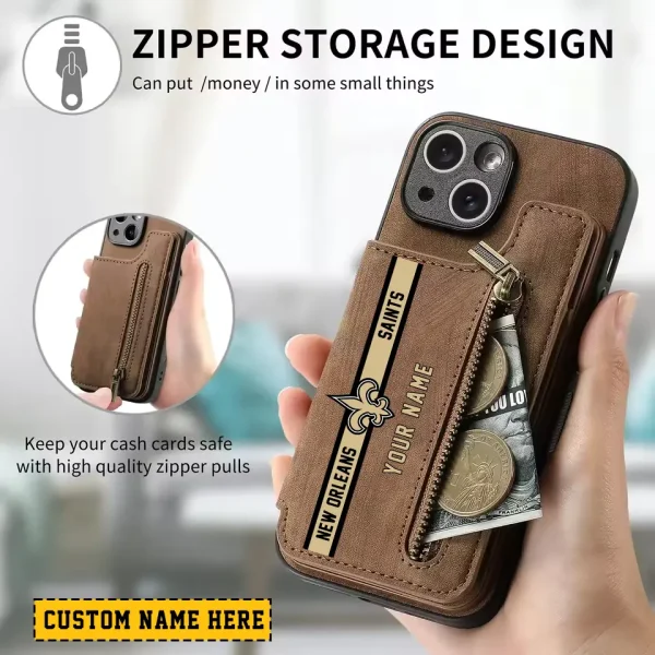 New Orleans Saints Leather Magnetic Card Solt Wallet Pocket With Holder Zipper Case ANZZCSWLC089 - Image 2