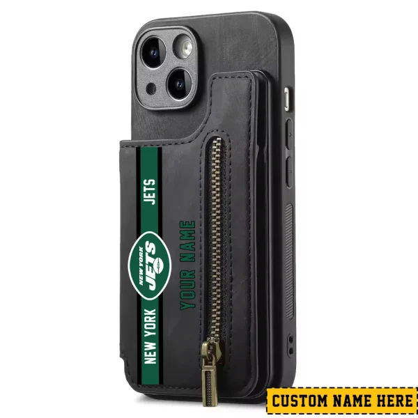 New York Jets Leather Magnetic Card Solt Wallet Pocket With Holder Zipper Case ANZZCSWLC091