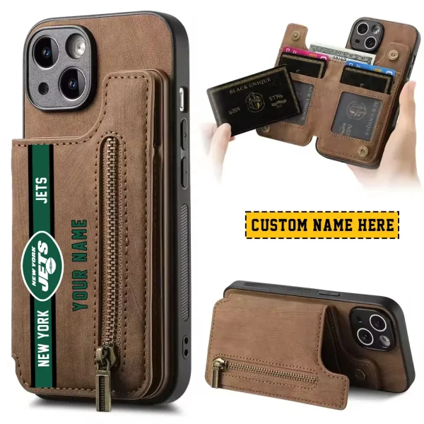 New York Jets Leather Magnetic Card Solt Wallet Pocket With Holder Zipper Case ANZZCSWLC091