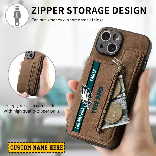 Philadelphia Eagles Leather Magnetic Card Solt Wallet Pocket With Holder Zipper Case ANZZCSWLC092 - Image 2