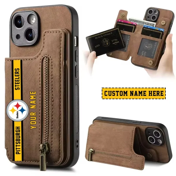 Pittsburgh Steelers Leather Magnetic Card Solt Wallet Pocket With Holder Zipper Case ANZZCSWLC093