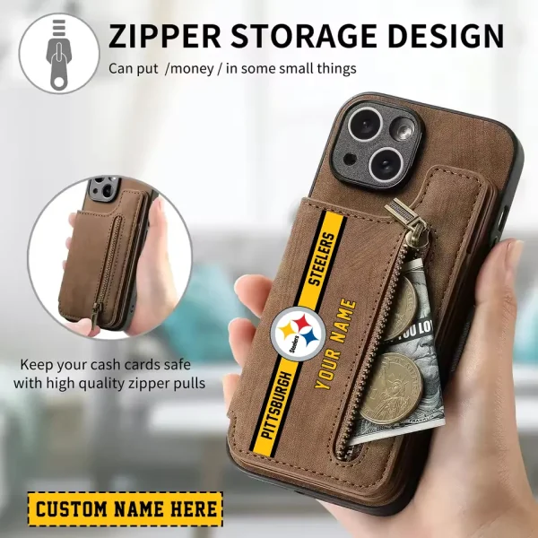 Pittsburgh Steelers Leather Magnetic Card Solt Wallet Pocket With Holder Zipper Case ANZZCSWLC093 - Image 2