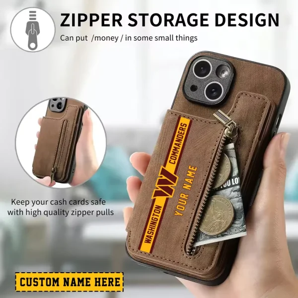 Washington Commanders Leather Magnetic Card Solt Wallet Pocket With Holder Zipper Case ANZZCSWLC095 - Image 2
