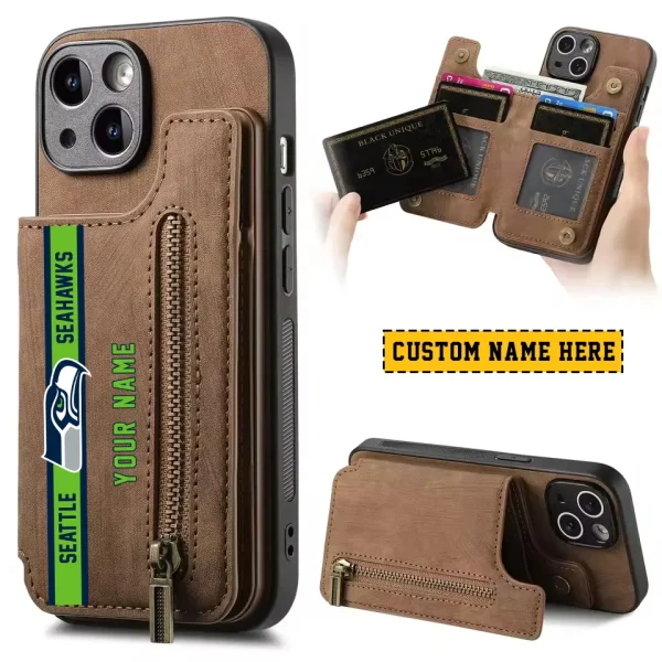 Seattle Seahawks Leather Magnetic Card Solt Wallet Pocket With Holder Zipper Case ANZZCSWLC096
