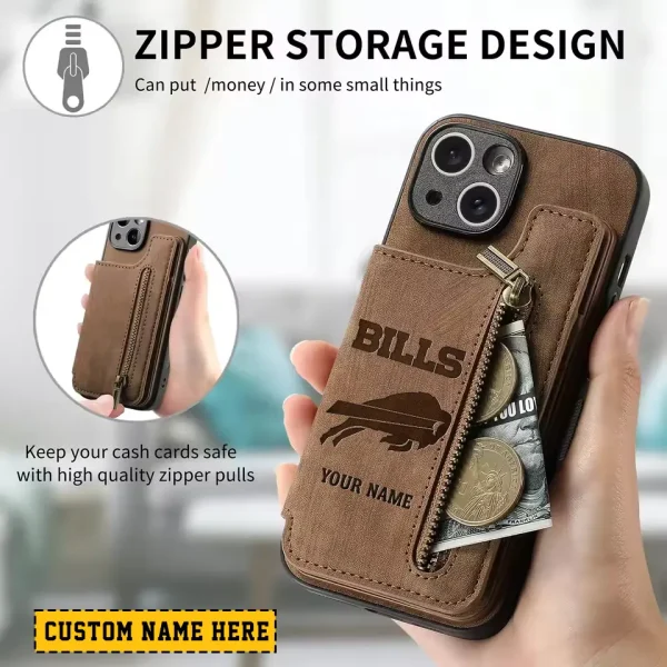 Buffalo Bills Leather Magnetic Card Solt Wallet Pocket With Holder Zipper Case ANZZCSWLC100 - Image 2