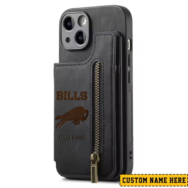 Buffalo Bills Leather Magnetic Card Solt Wallet Pocket With Holder Zipper Case ANZZCSWLC100