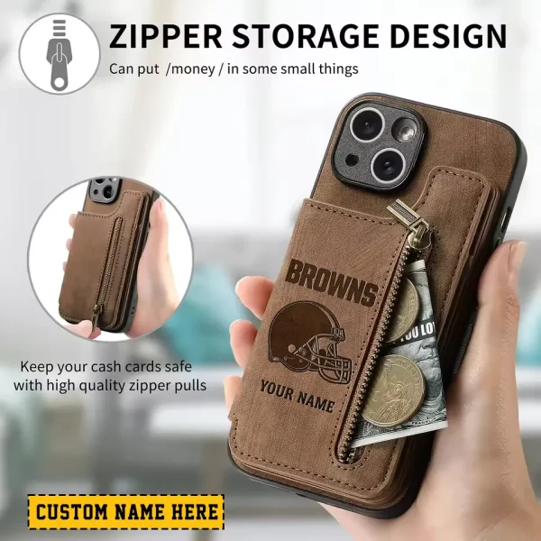 Cleveland Browns Leather Magnetic Card Solt Wallet Pocket With Holder Zipper Case ANZZCSWLC104 - Image 2
