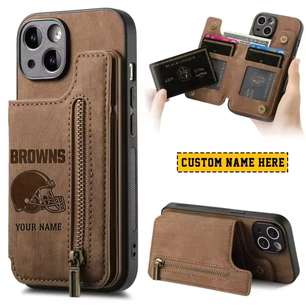 Cleveland Browns Leather Magnetic Card Solt Wallet Pocket With Holder Zipper Case ANZZCSWLC104