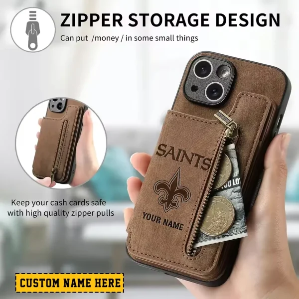 New Orleans Saints Leather Magnetic Card Solt Wallet Pocket With Holder Zipper Case ANZZCSWLC119 - Image 2