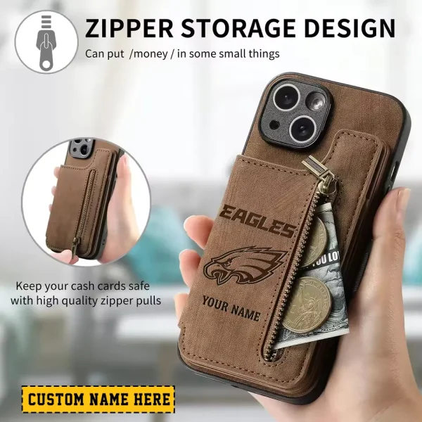 Philadelphia Eagles Leather Magnetic Card Solt Wallet Pocket With Holder Zipper Case ANZZCSWLC122 - Image 2